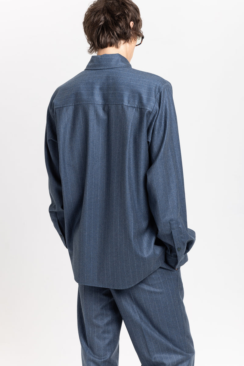 Spruce blue pinstripe soft wool relaxed shirt