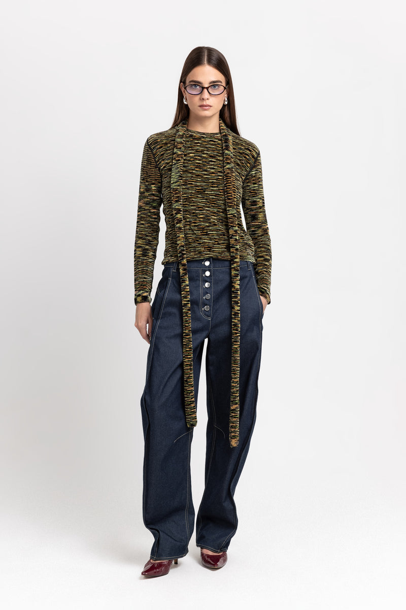 Indigo blue soft touch denim bow leg jeans