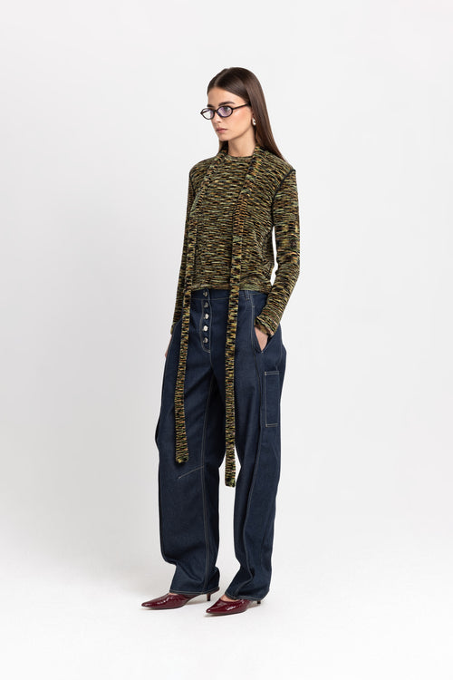 Indigo blue soft touch denim bow leg jeans