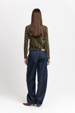 Indigo blue soft touch denim bow leg jeans