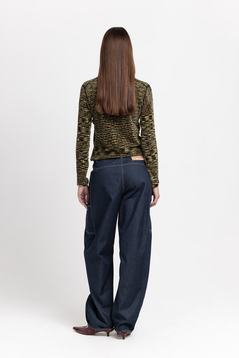 Indigo blue soft touch denim bow leg jeans