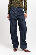 Indigo blue soft touch denim bow leg jeans