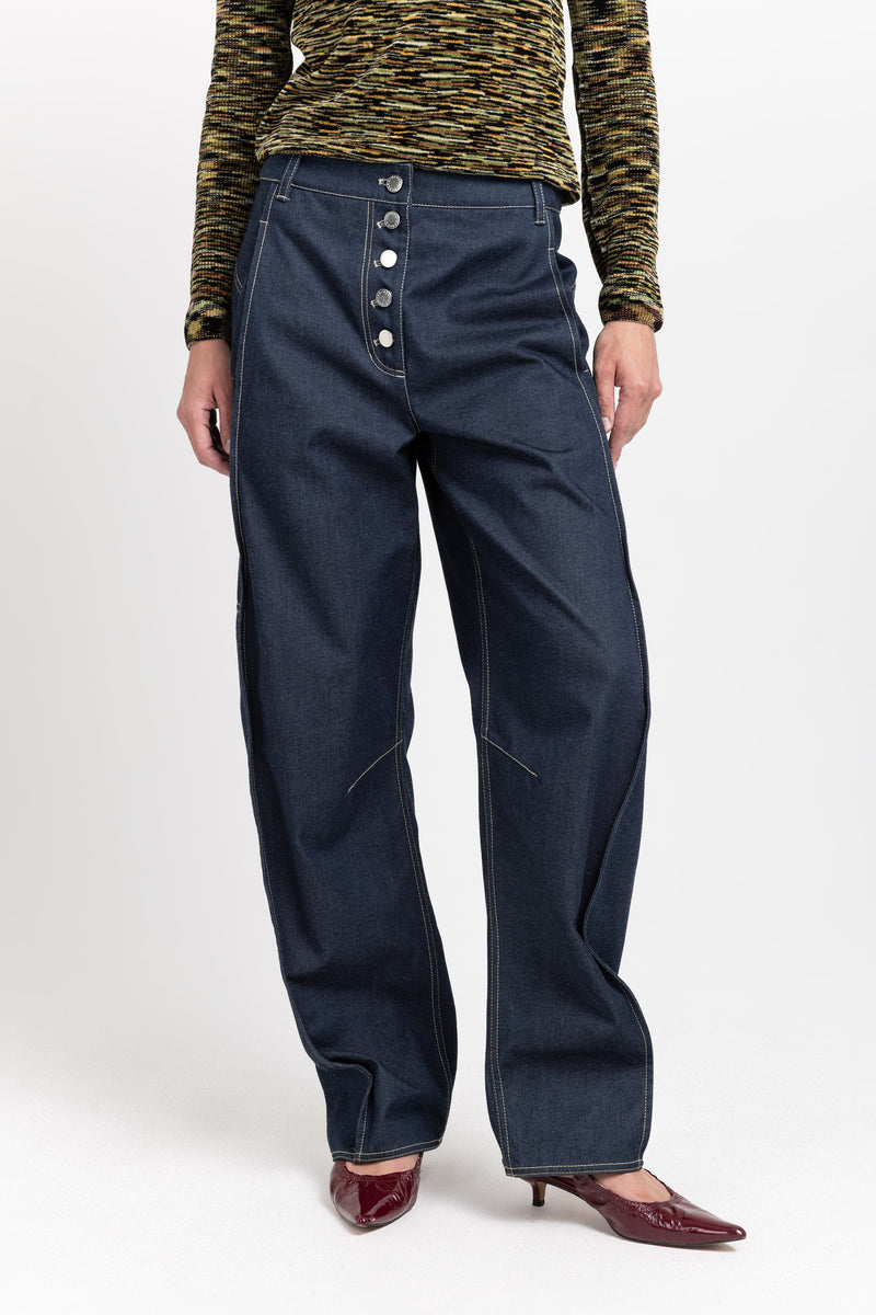 Indigo blue soft touch denim bow leg jeans