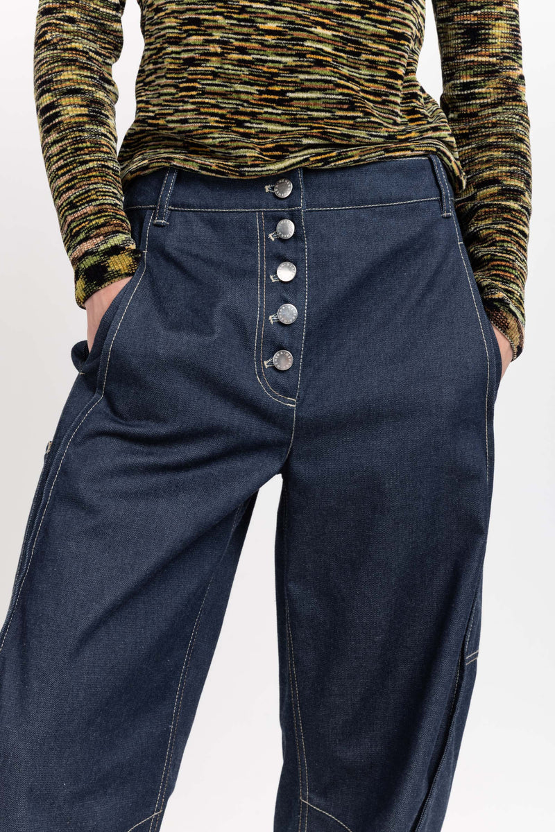 Indigo blue soft touch denim bow leg jeans
