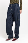 Indigo blue soft touch denim bow leg jeans