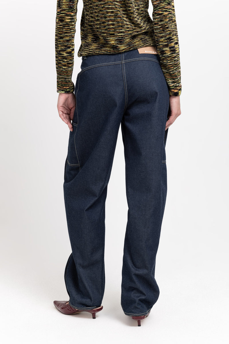 Indigo blue soft touch denim bow leg jeans