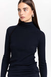 Navy thin wool jersey rollneck