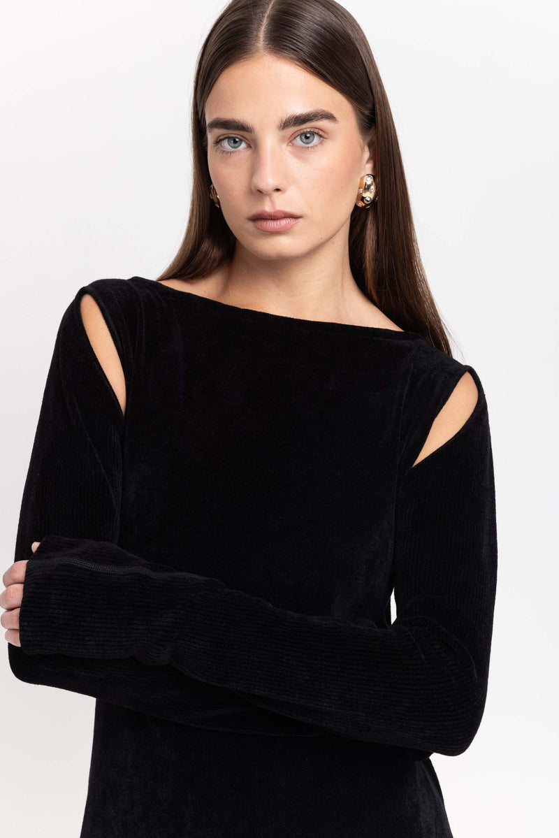 Black chenille dress with cutouts