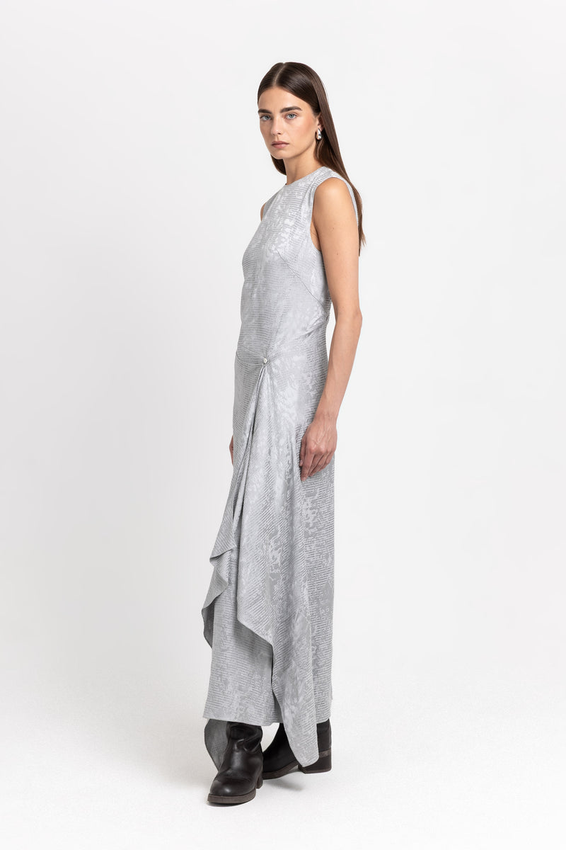 Silver waffle texture sleeveless dress