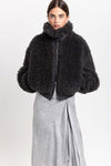 Charcoal black faux alpaca fur bomber jacket