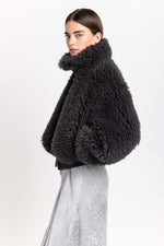Charcoal black faux alpaca fur bomber jacket