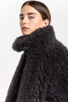 Charcoal black faux alpaca fur bomber jacket
