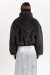 Charcoal black faux alpaca fur bomber jacket