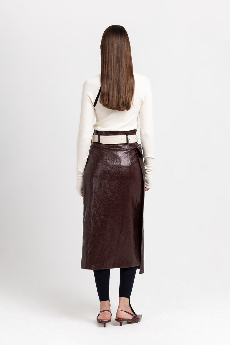 Burgundy faux leather pencil skirt
