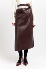 Burgundy faux leather pencil skirt