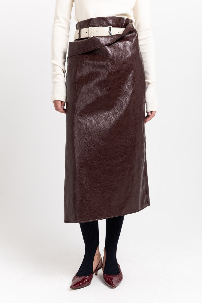 Burgundy faux leather pencil skirt