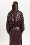 Burgundy faux leather quilt bomber jacket