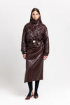 Burgundy faux leather quilt bomber jacket