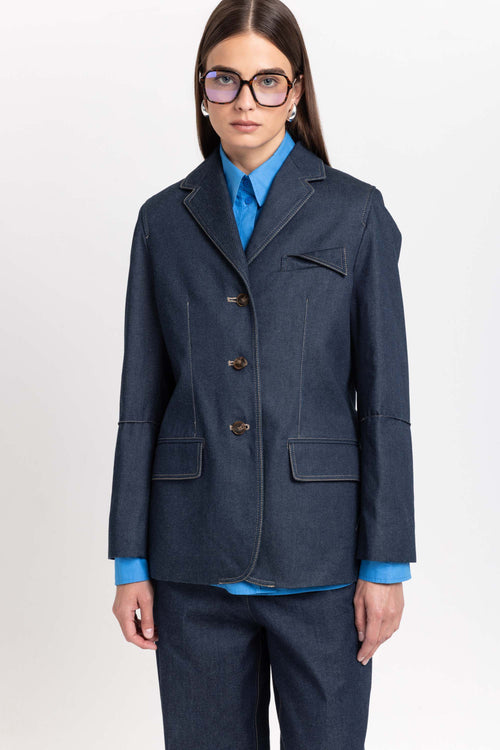 Indigo blue soft touch denim tailored jacket