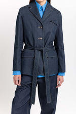 Indigo blue soft touch denim tailored jacket