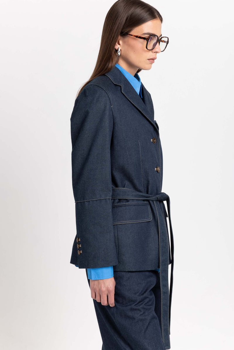 Indigo blue soft touch denim tailored jacket