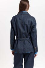 Indigo blue soft touch denim tailored jacket