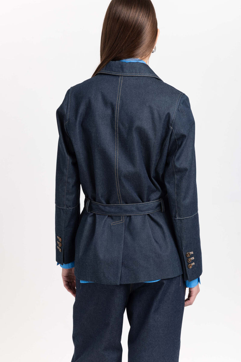 Indigo blue soft touch denim tailored jacket