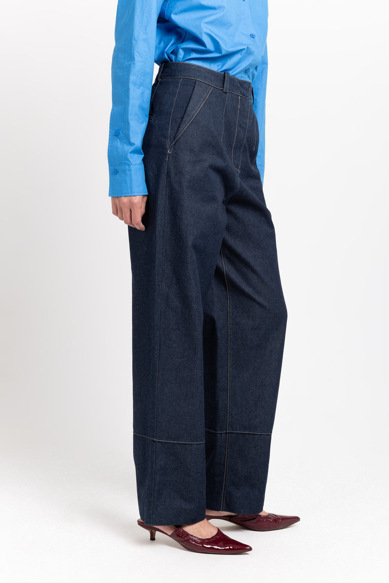 Indigo blue soft touch denim tailored straight pants