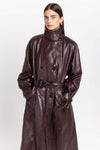 Burgundy faux leather trench coat
