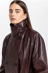 Burgundy faux leather trench coat