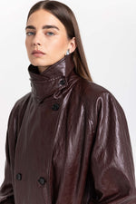 Burgundy faux leather trench coat