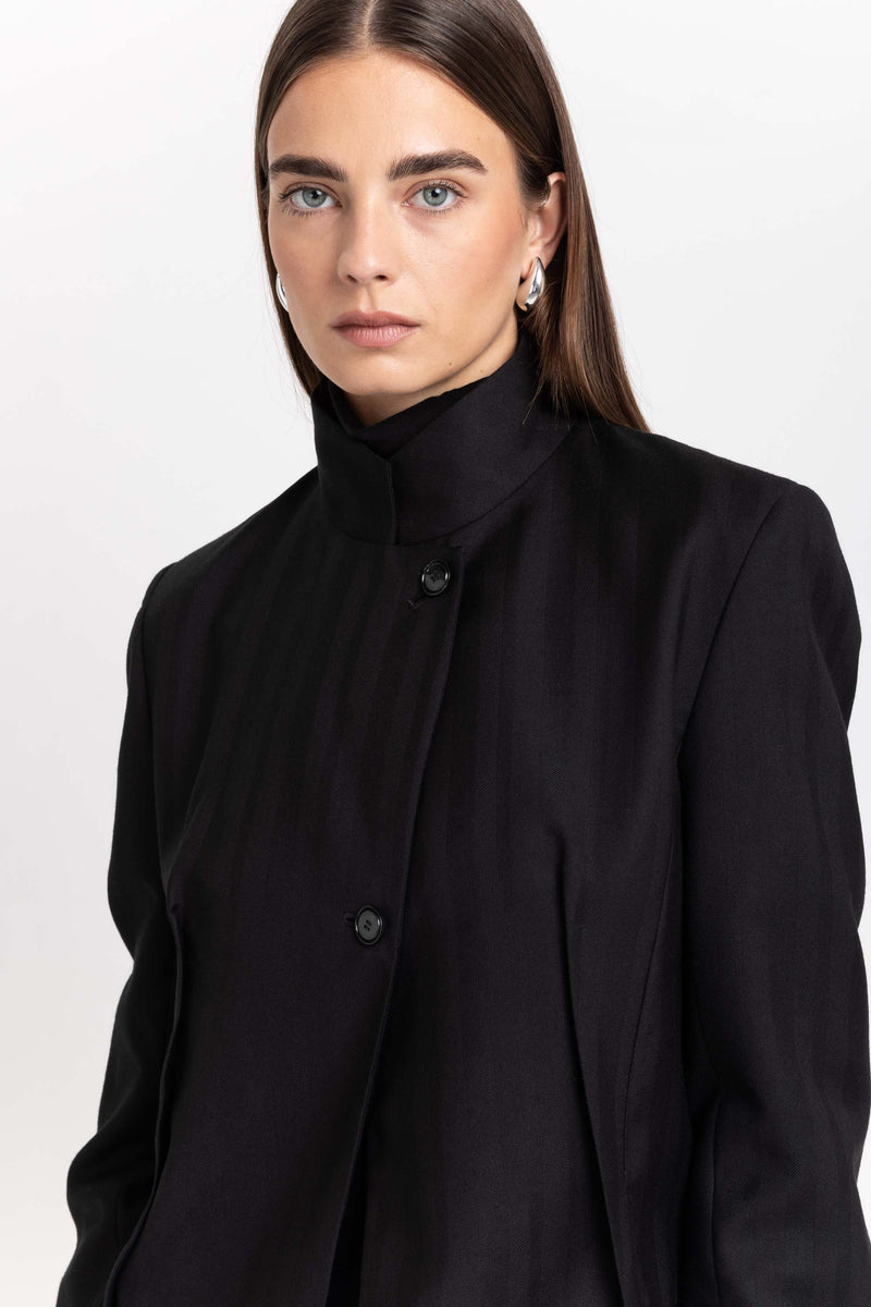 Black herringbone suiting jacket