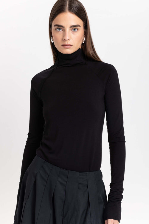 Black lyocell wool jersey rollneck