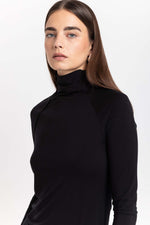 Black lyocell wool jersey rollneck