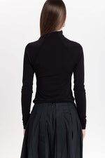 Black lyocell wool jersey rollneck