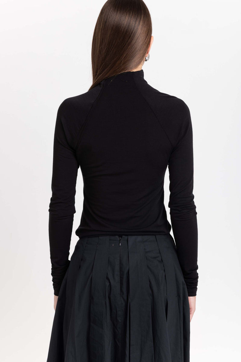 Black lyocell wool jersey rollneck