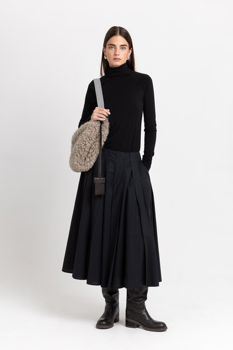 Black lyocell wool jersey rollneck