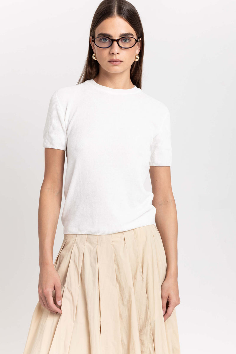 Off white chenille short sleeve top