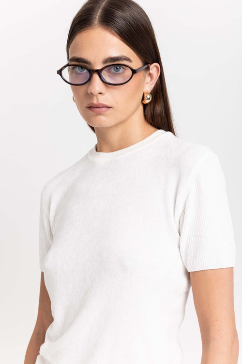 Off white chenille short sleeve top