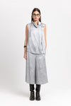 Silver textured draped-front blouse