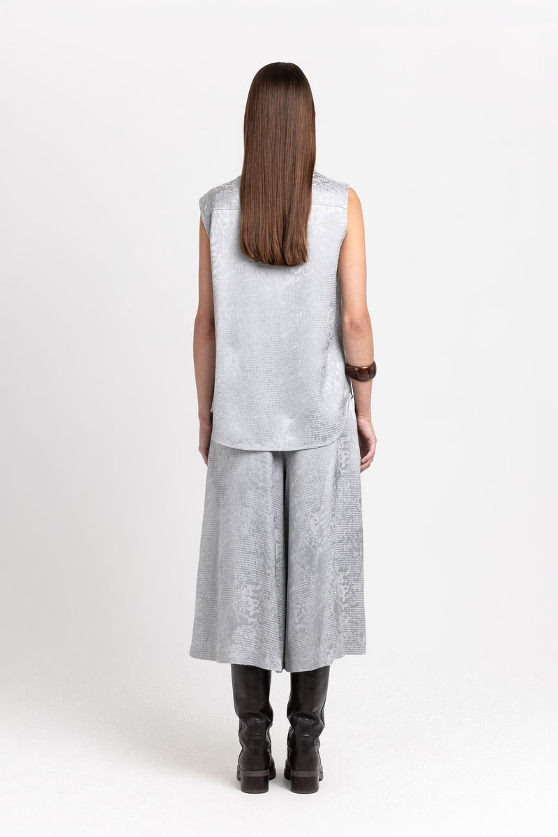 Silver textured draped-front blouse