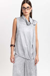 Silver textured draped-front blouse