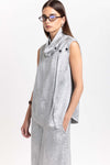 Silver textured draped-front blouse
