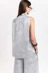Silver textured draped-front blouse
