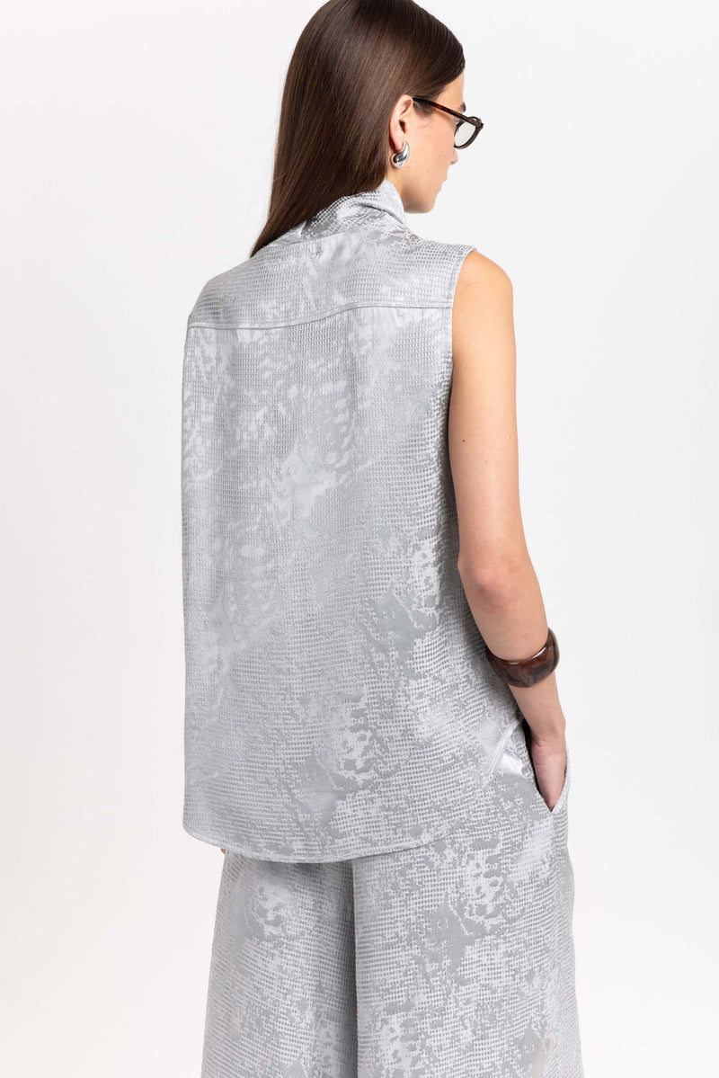 Silver textured draped-front blouse