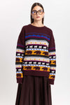 Dark mix fine merino unisex holiday jacquard pullover