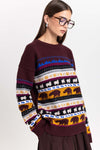 Dark mix fine merino unisex holiday jacquard pullover