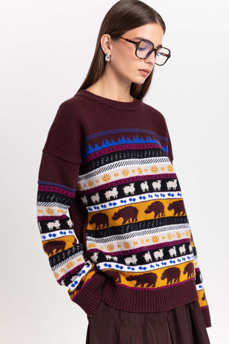 Dark mix fine merino unisex holiday jacquard pullover