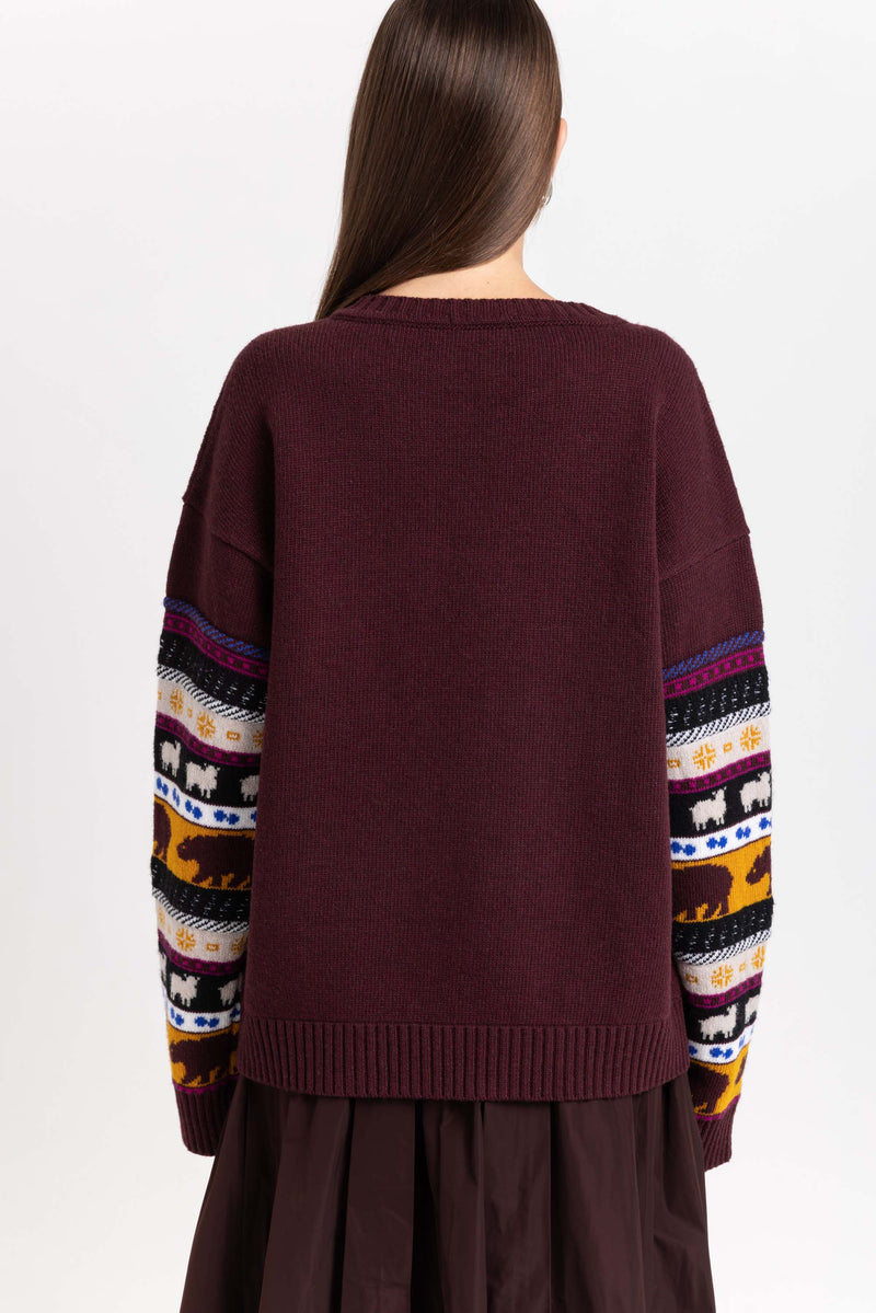 Dark mix fine merino unisex holiday jacquard pullover