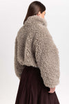 Light taupe faux alpaca fur bomber jacket